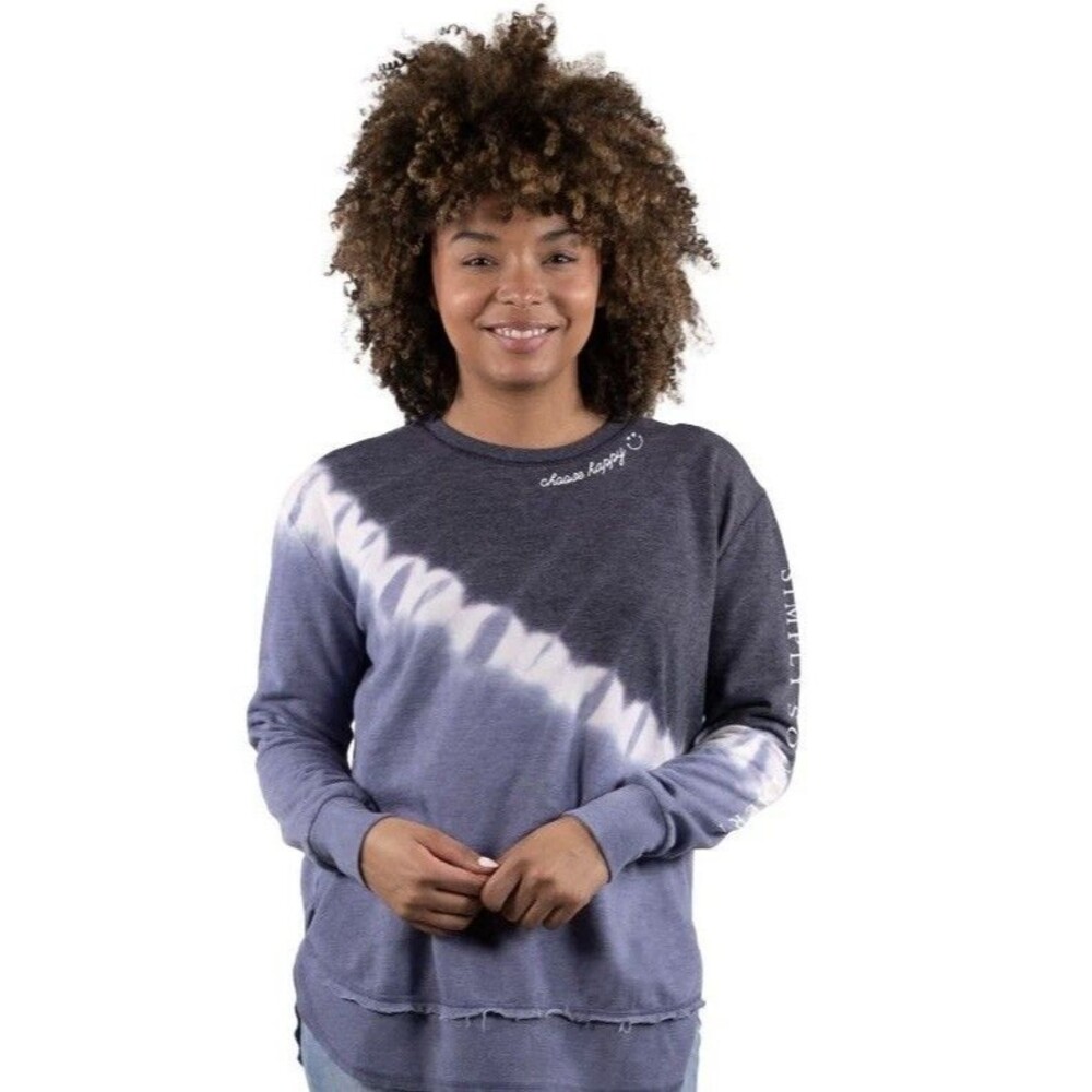 Simply Southern Pullover Choose Happy Women's Blue Navy‎ Tie Dye Size S